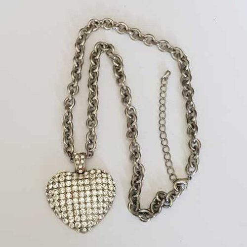 Collier n°19 chaine argent 53 cm coeur strassé
