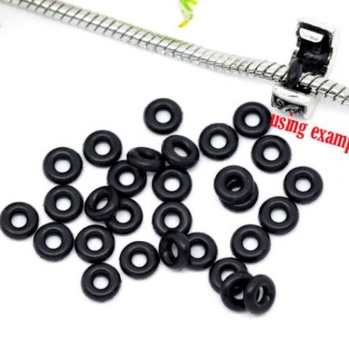 20 anneaux bloqueur perles caoutchouc noir 6 mm