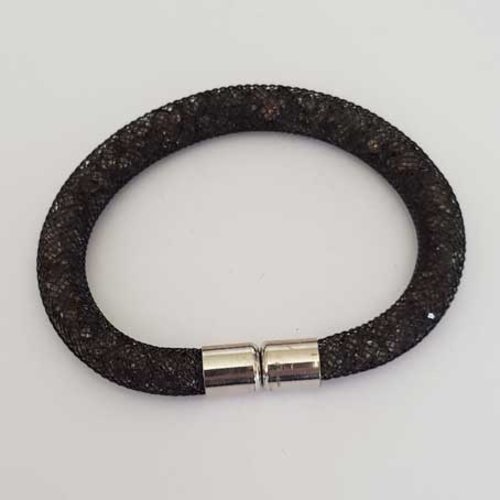 Bracelet résille 20 cm incorporé de strass fermoir aimanté argenté