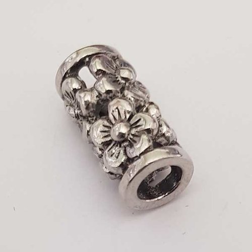Perle n°1123 argent compatible style pandora grand trou en métal tube fleur