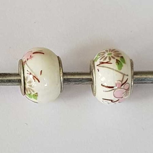 Perle n°1052 lot 2 pièces compatible style pandora grand trou ronde en verre