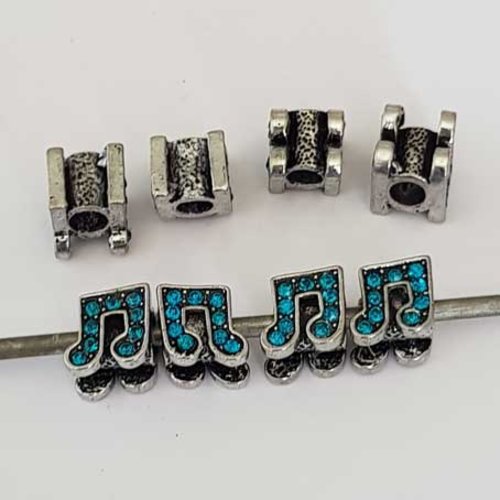 Perle n°1055 note musique strass bleu turquoise compatible style pandora grand trou