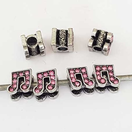 Perle n°1055 note musique strass rose foncé compatible style pandora grand trou