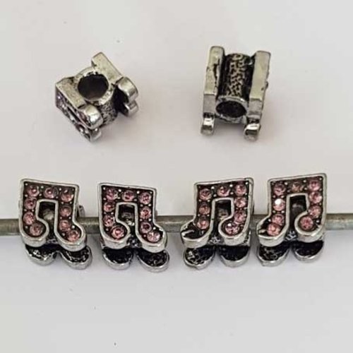 Perle n°1055 note musique strass rose clair compatible style pandora grand trou