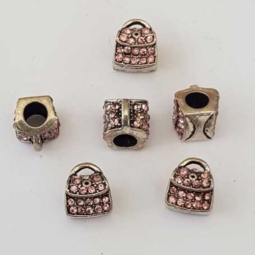 Perle n°1056 sac strass rose foncé compatible style pandora grand trou