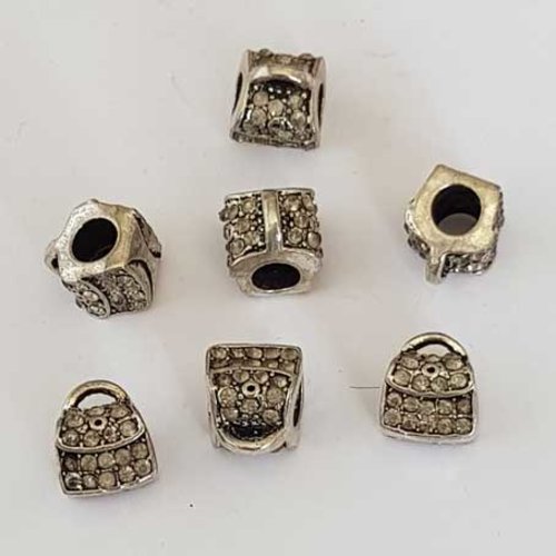 Perle n°1056 sac strass blanc compatible style pandora grand trou