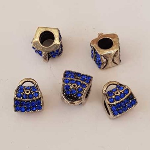 Perle n°1056 sac strass bleu compatible style pandora grand trou
