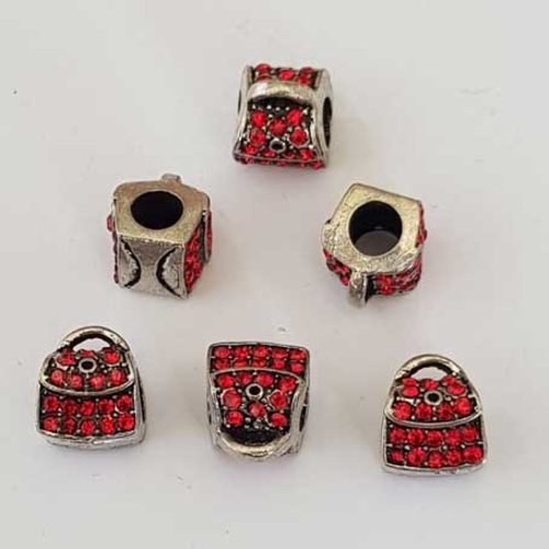 Perle n°1056 sac strass rouge compatible style pandora grand trou