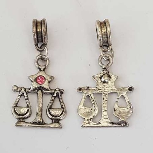 Breloque signe zodiaque balance métal argenté n°05 avec strass