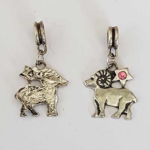 Breloque signe zodiaque bélier métal argenté n°05 avec strass