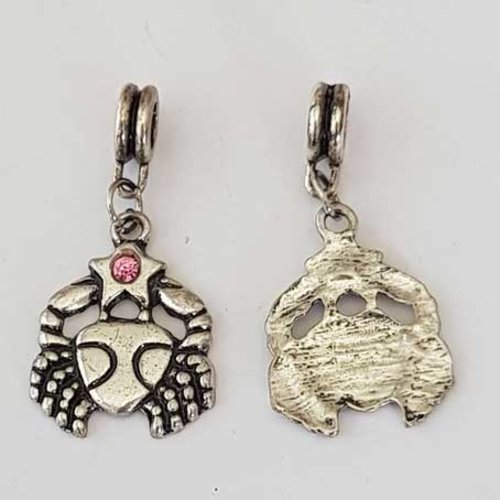 Breloque signe zodiaque cancer métal argenté n°05 avec strass