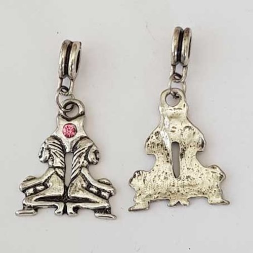 Breloque signe zodiaque gémeaux métal argenté n°05 avec strass