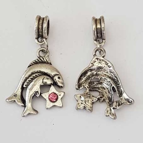 Breloque signe zodiaque poisson métal argenté n°05 avec strass