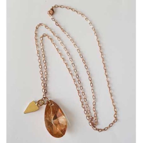 Collier chaine de 70 cm doré rosé et pendentif n°02 et goutte en verre facetté