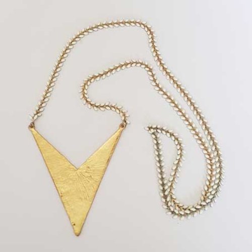 Collier chaine épi blanc et doré de 70 cm n°04