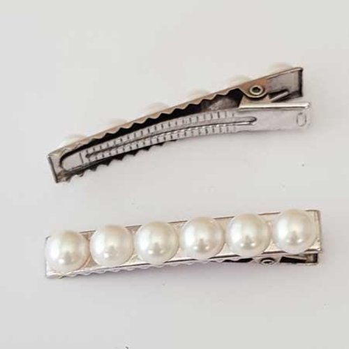 Pince barette à cheveux 60 x 8 mm demi perle blanc mariage n°01