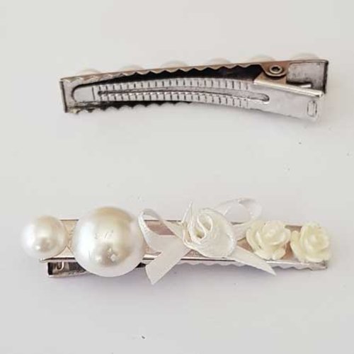 Pince barette à cheveux 60 x 8 mm demi perle blanc mariage n°03