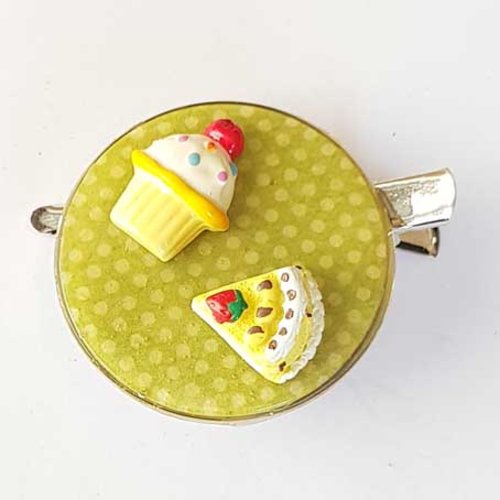 Broche peigne cheveux argent 47 mm rond en résine n°04