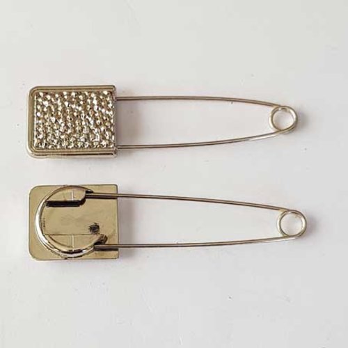 Broche epingle argent 65 mm rectangle strass n°08-02