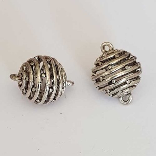 Lot n°004 perle ronde 23 mm 2 anneaux en métal argenté x 2 pièces