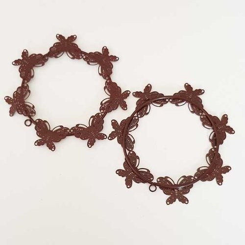 Lot n°007 x 2 breloques ronde papillons en métal 66 mm couleur 02