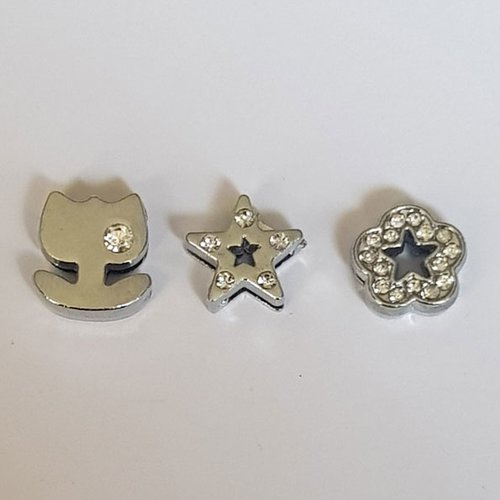Lot n°013 x 3 perles passants pour cuir 8 mm fleur etoile