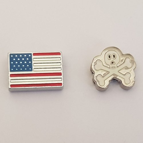 Lot n°014 x 3 perles passants pour cuir 8 mm drapeau fille tête de mort