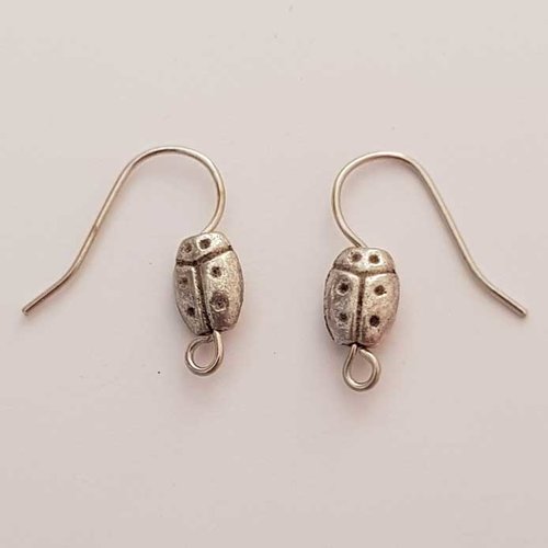 Lot n°023 x 2 paires support boucle d'oreille hameçon argent coccinelle