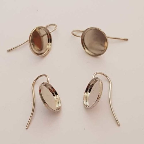 Lot n°025 x 2 paires support boucle d'oreille argent pour cabochon 12 mm
