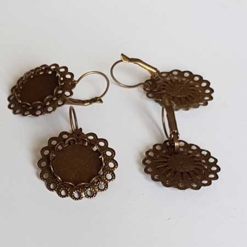 Lot n°026 x 2 paires support boucle d'oreille dormeuse bronze pour cabochon 16 mm