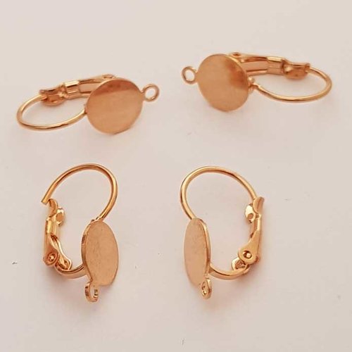 Lot n°027 x 3 paires support boucle d'oreille dormeuse doré rosé plateau de 8 mm avec anneau