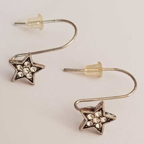Lot n°029 x 2 paires support boucle d'oreille hameçon argent étoile strass et coeur