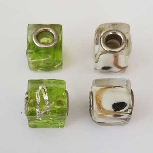 Lot 4 perles n°001 carré compatible européen style pandora
