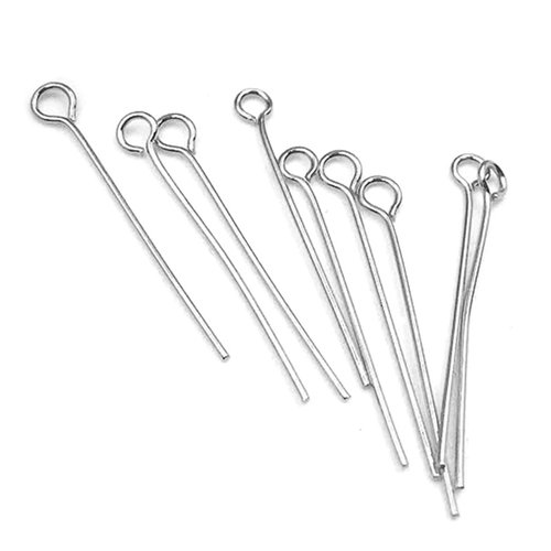 20 clous à tiges à œil à tête ronde acier inoxydable 40 mm argent