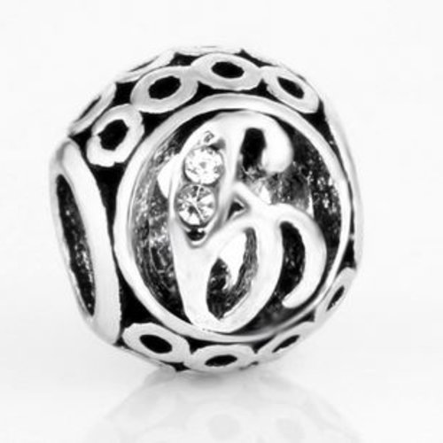 Perle ronde et strass alphabet 01 lettre g métal argenté 10 x 11 mm compatible européen style pandora