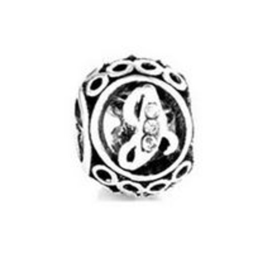 Perle ronde et strass alphabet 01 lettre j métal argenté 10 x 11 mm compatible européen style pandora