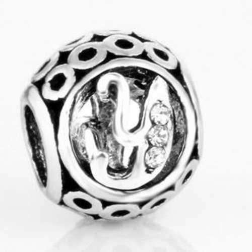 Perle ronde et strass alphabet 01 lettre y métal argenté 10 x 11 mm compatible européen style pandora