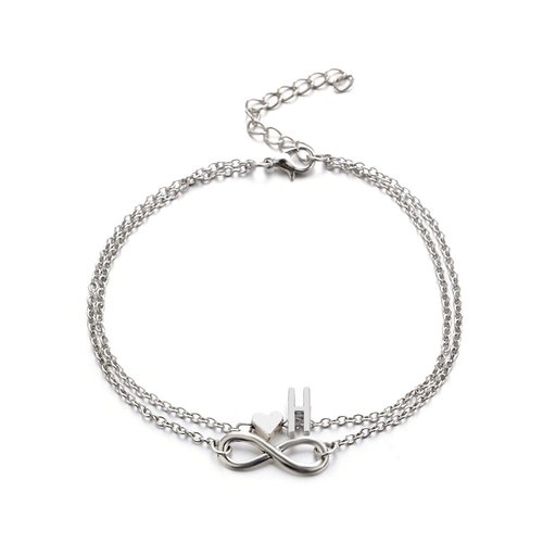 Bracelet en métal infini coeur et lettre h argent 20 cm