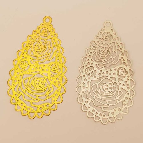 Lot n°01 2 estampes filigrane gouttes 60 mm argent et doré