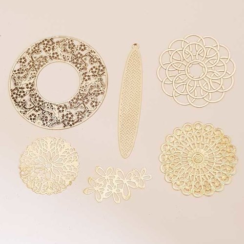 Lot n°08 6 estampes rondes filigrane et fleurs 51 mm argent