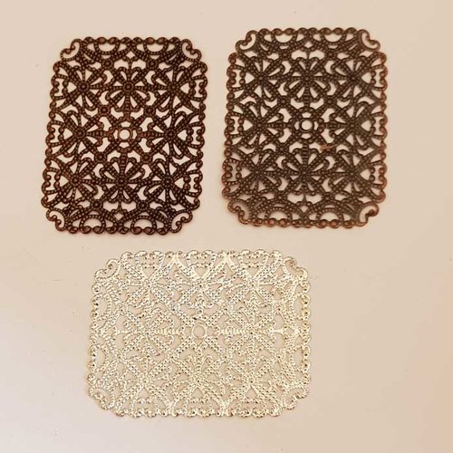 Lot n°09 3 estampes filigrane rectangles 53 mm cuivre et argent filigrane