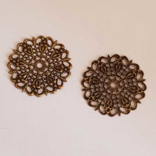 Lot n°12 2 estampes filigrane rondes 25 mm bronze filigrane
