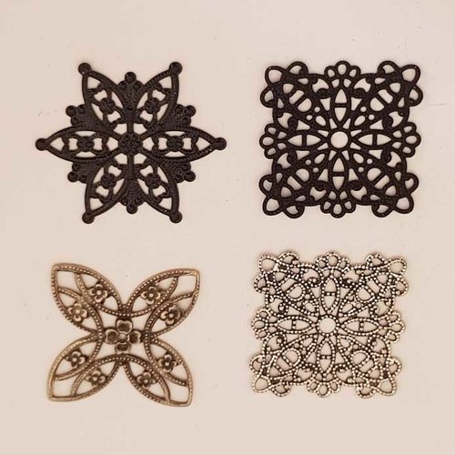 Lot n°13 4 estampes filigrane carrés etoiles 26 mm argent et noir filigrane