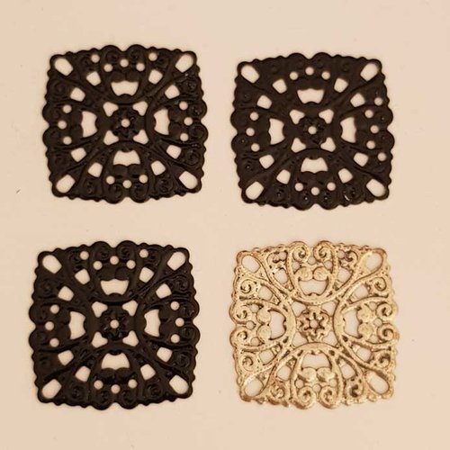Lot n°16 4 estampes filigrane carrés 23 mm argent et noir filigrane