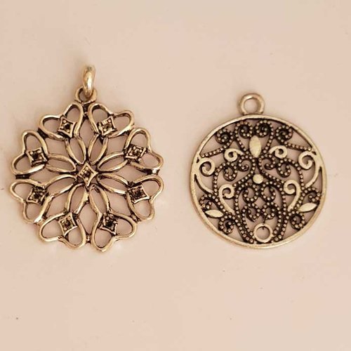 Lot n°20 2 breloques fleurs 32 mm argent intercalaire entre deux
