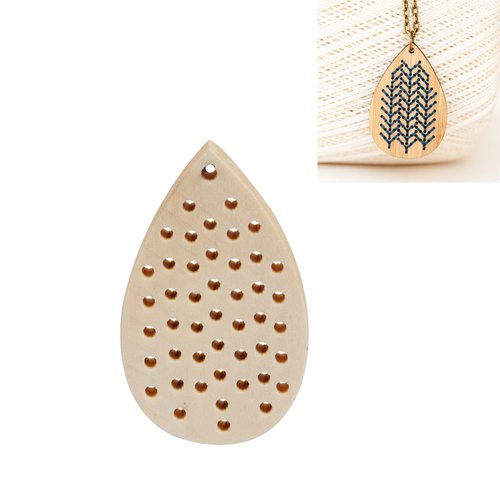 Pendentif breloque goutte d'eau beige en bois à broder au point de croix 40 x 24 mm