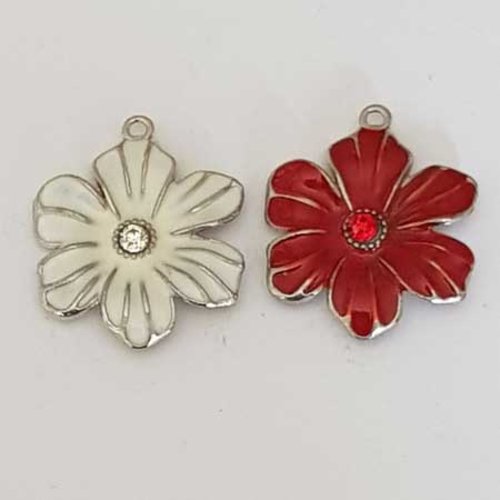 Lot n°28 2 breloques fleurs 27 mm blanc et rouge intercalaire entre deux