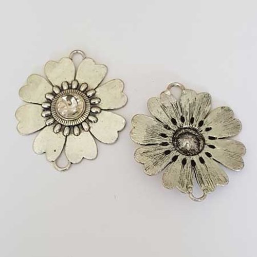 Lot n°34 2 breloques fleurs 59 mm argent et strass intercalaire entre deux