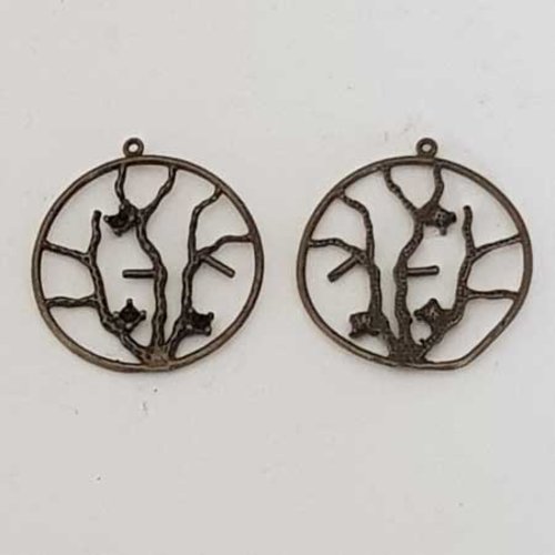 Lot n°044 1 breloque arbre de vie ronde 22 mm bronze estampe filigrane