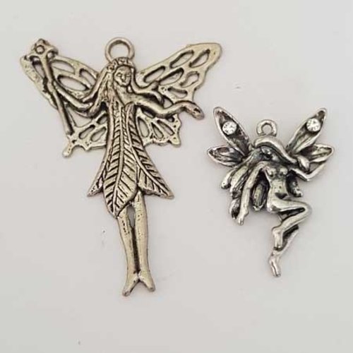 Lot n°052 2 breloques pendentifs elfes fées 51 mm argent